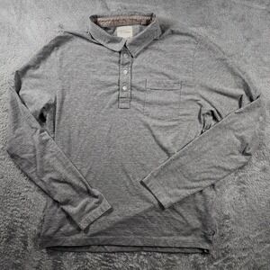 Billy Reid Polo Shirt Mens Large Gray Long Sleeve Jersey Knit Pocket Casual